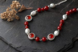 Large Red Fossilized Coral Silver Earrings